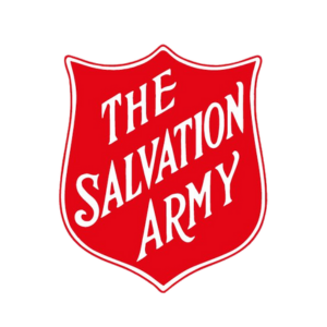 The Salvation Army logo with white writing on a red shield